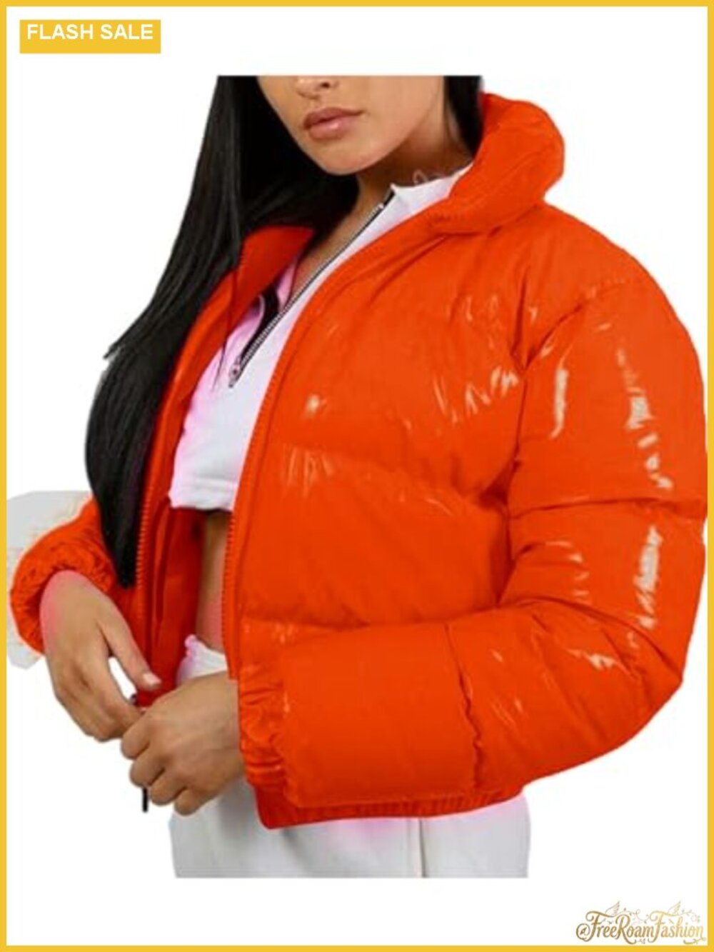 Women's Cropped Puffer Down Jacket Slim Fit Zip Up Winter Coat